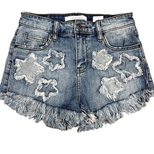 Eunina Blue Jean Shorts XS Lulu High Rise Cut Off Shortie Star Patches